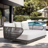 Outdoor Grey Rope Patio Daybed With Off-White Cushion
