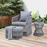 Outdoor 3 Piece Rope Patio Sofa Set (Grey)
