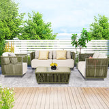 All-Weather Rope 5 Seater Sofa Set With Glass Top Table