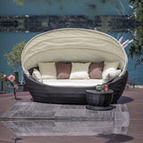 Outdoor All-Weather Wicker Patio Daybed with Retractable Canopy