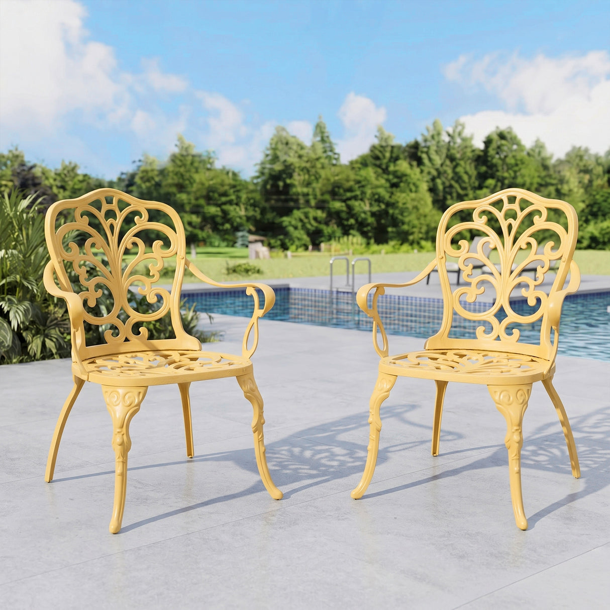 Outdoor Cast Aluminum Bistro Set with 2 Chairs (Beige)