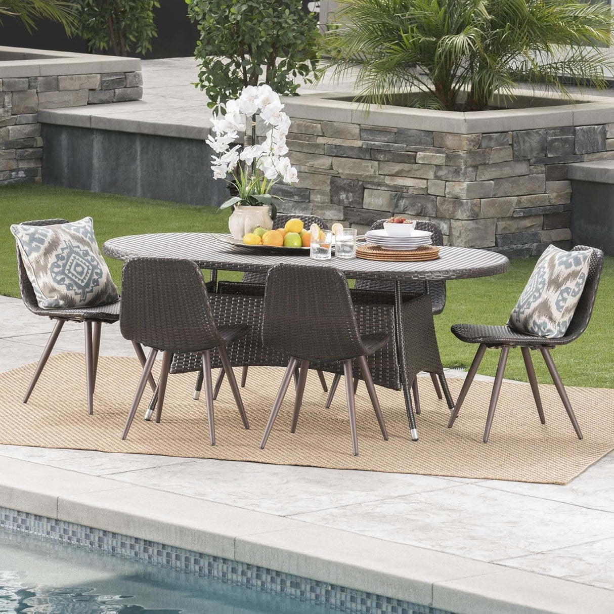 Outdoor All-Weather Resistant Rattan Wicker 7-Piece Dining Set