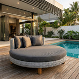 Outdoor All-Weather Rattan Wicker Round Daybed (Silver Grey & Dark Grey)