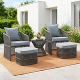 Outdoor 5 Piece Rope Patio Chair Ottoman Set (Grey)