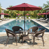 Outdoor Wicker 5-Piece Patio Set with Outdoor Umbrella