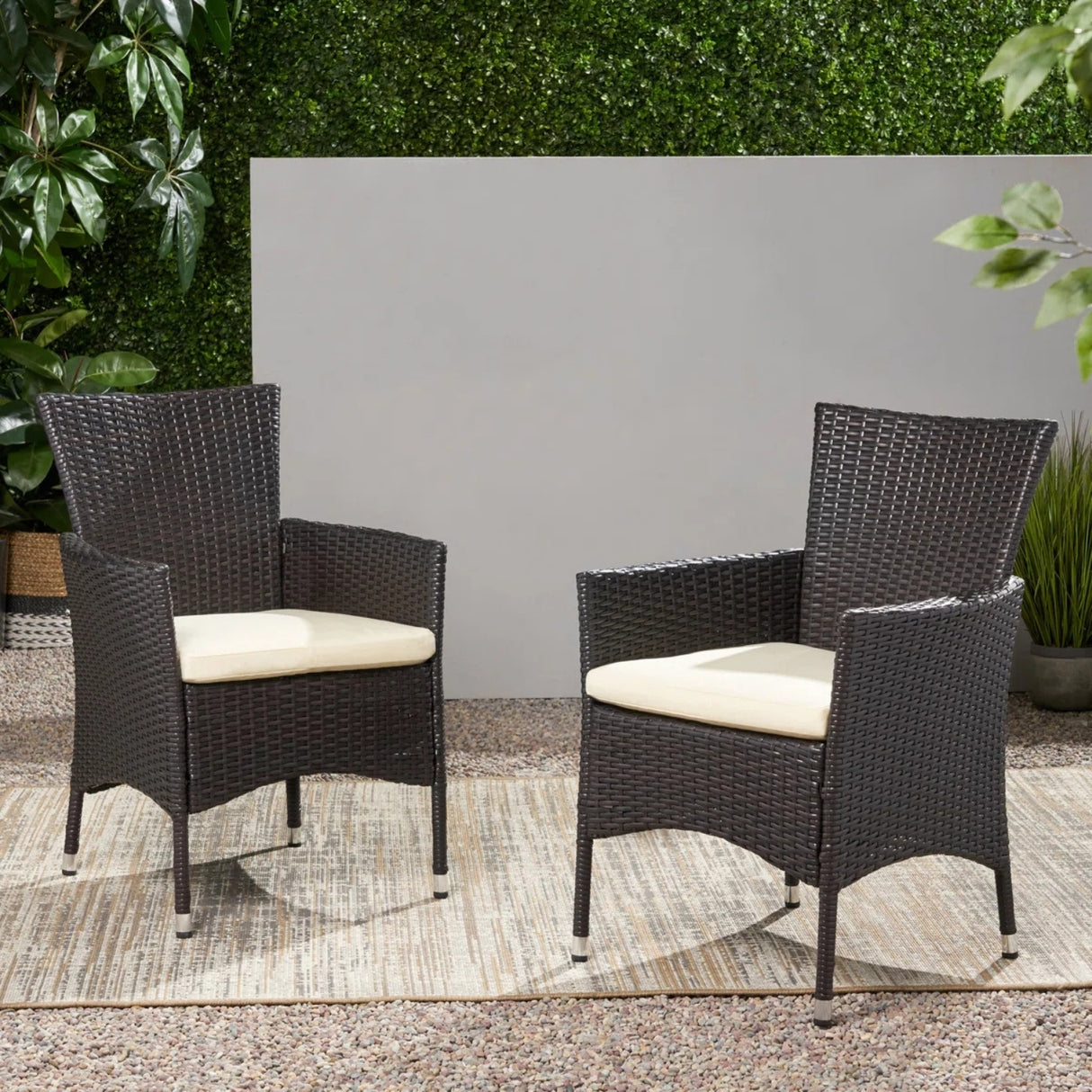 2-Piece Outdoor Rattan Wicker Patio Dining Chairs
