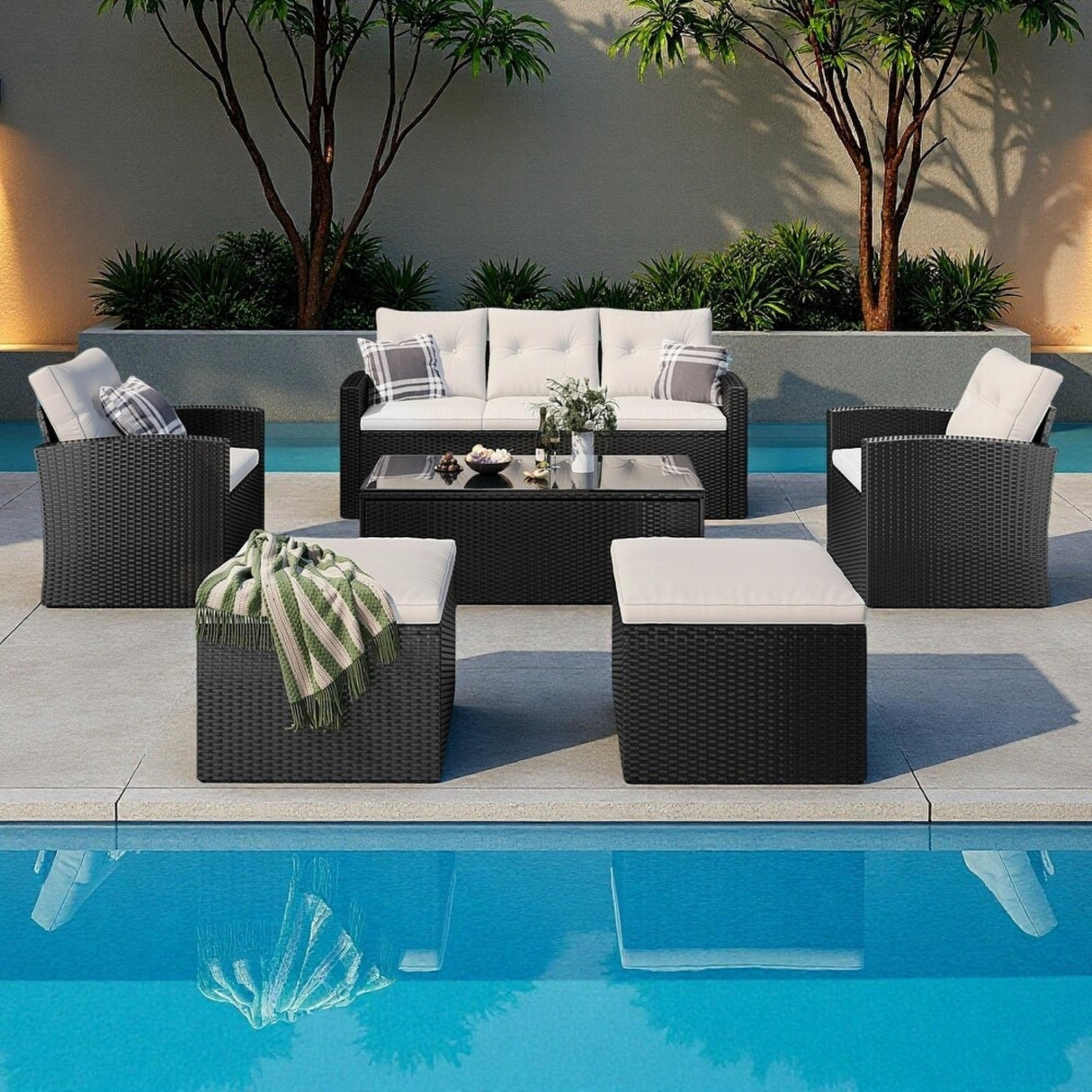 6 Piece Outdoor Conversation Set All Weather Wicker Sectional Sofa