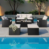 6 Piece Outdoor Conversation Set All Weather Wicker Sectional Sofa