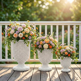 Outdoor Rattan Wicker Urn Planter Set of 3 (White)