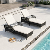 2-Piece Outdoor Rattan Wicker Lounger Set (Black & Off-White)