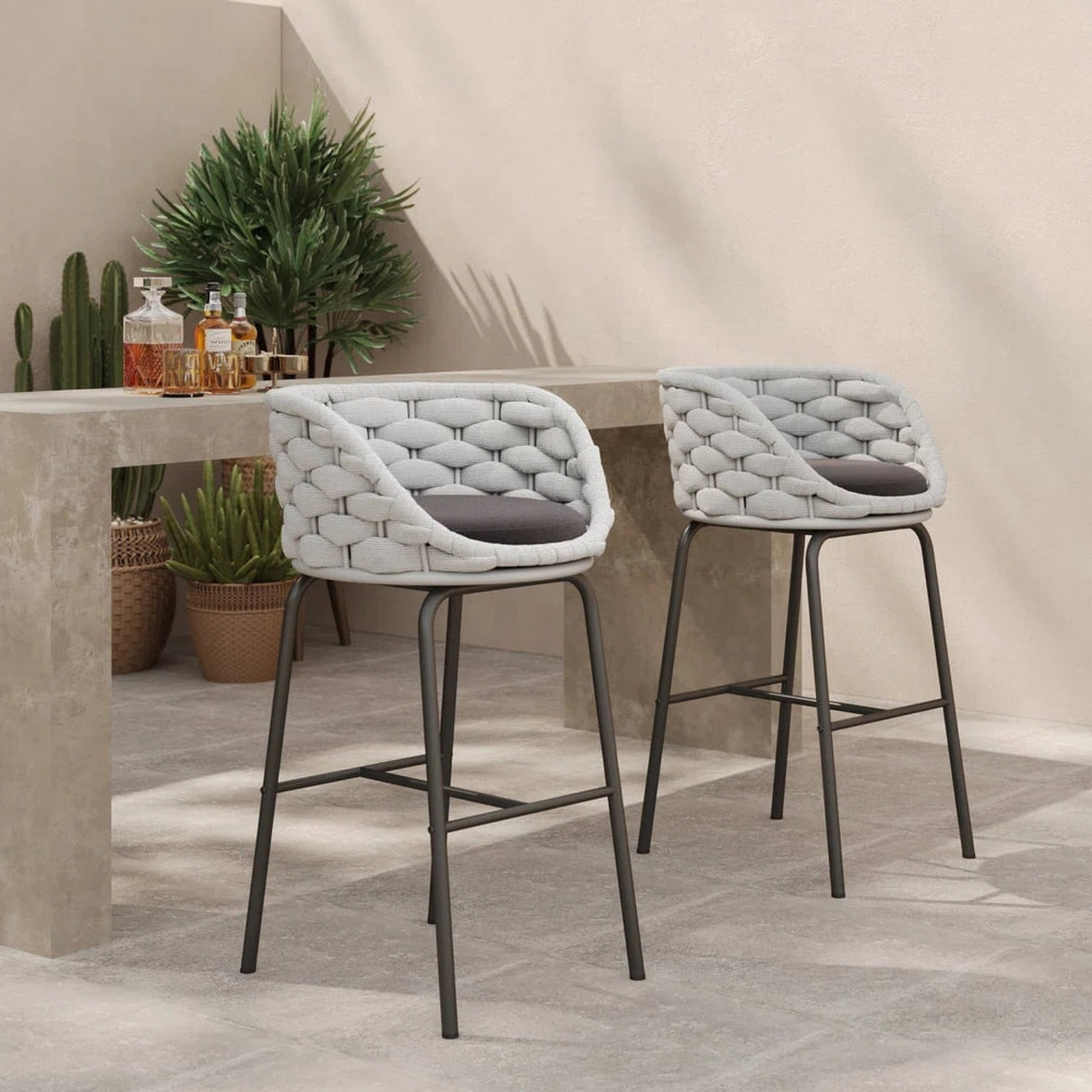 2-Piece Outdoor Rope Bar Chairs – Stylish Comfort Built to Last