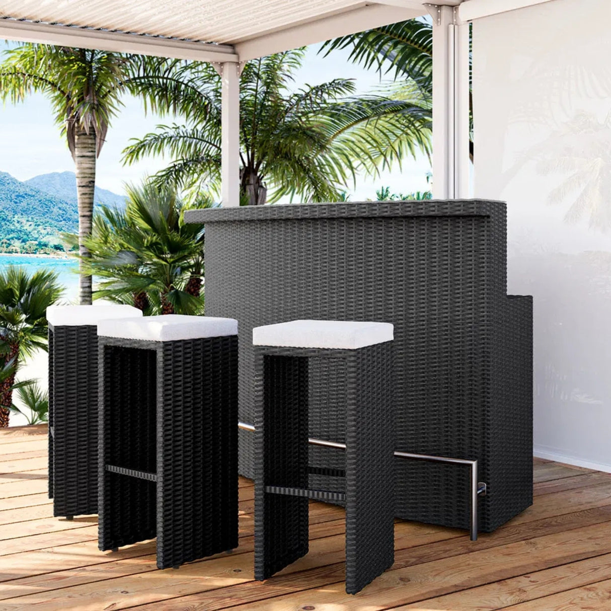 3-Seater Outdoor Rattan Wicker Bar Set