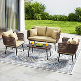 Outdoor Rope 4 Seater Conversation Furniture Set (Brown & Cream)