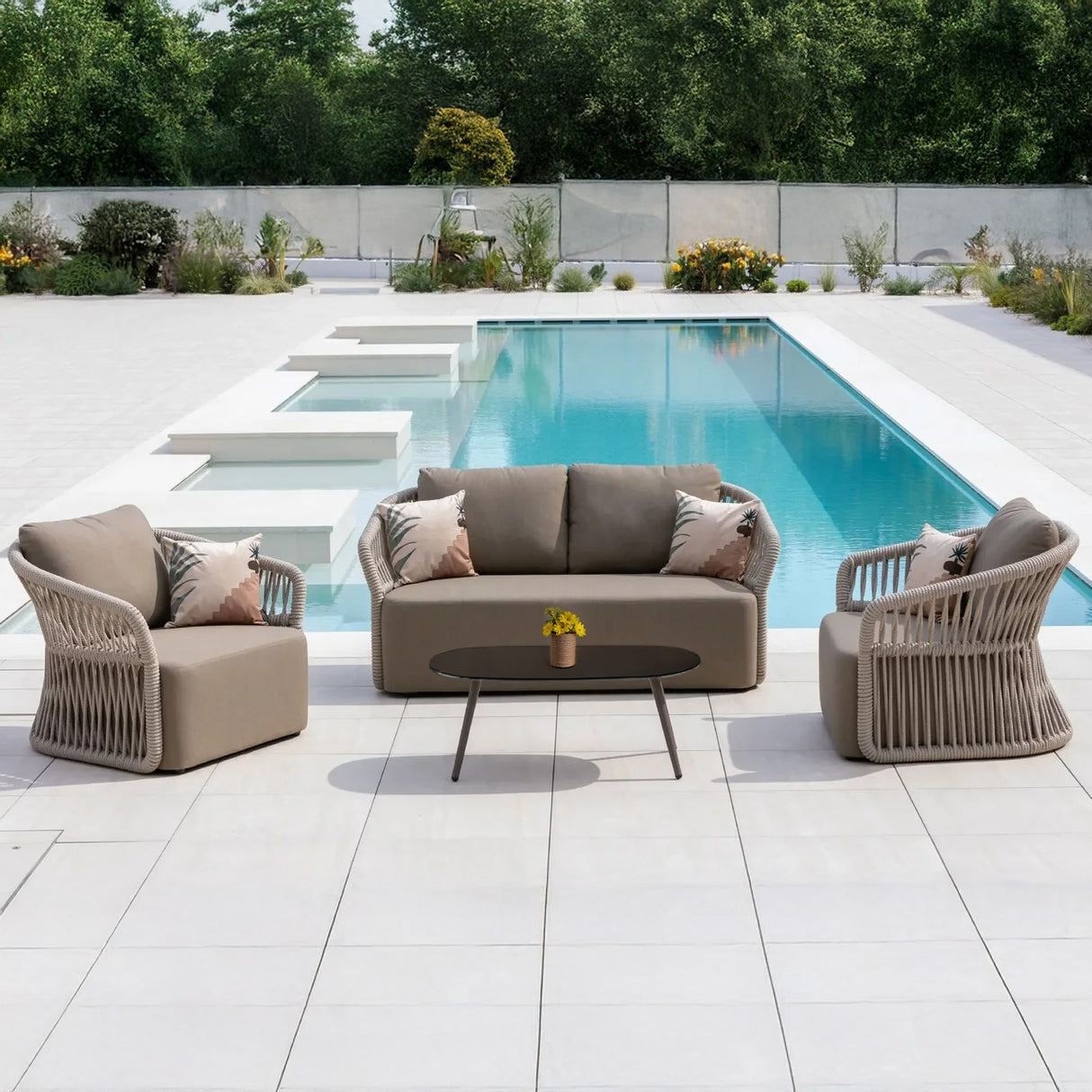 4-Piece Outdoor Braid & Rope Sofa Set (Beige & Dark Cream)