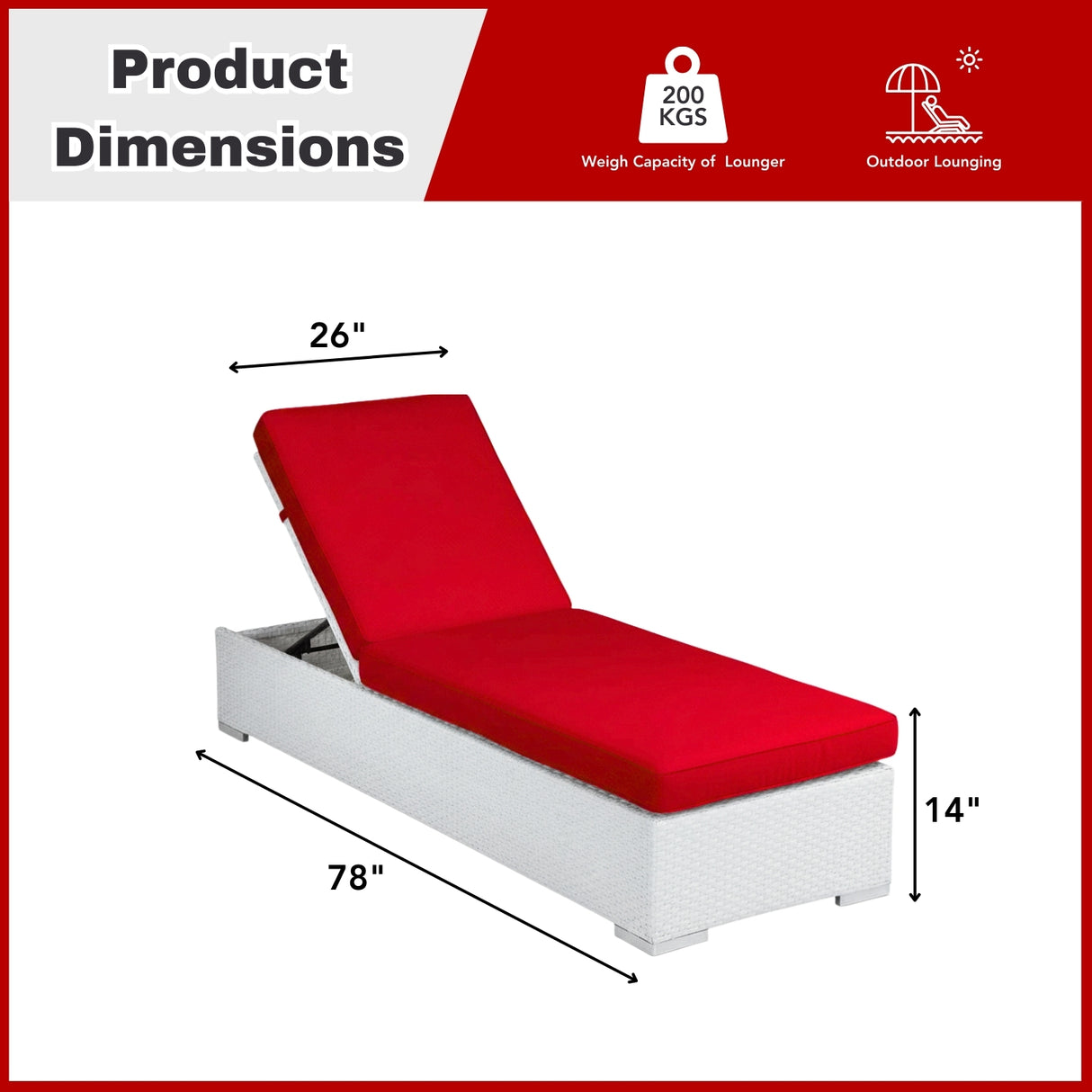 Outdoor All-Weather Rattan Wicker Lounger (White & Red)