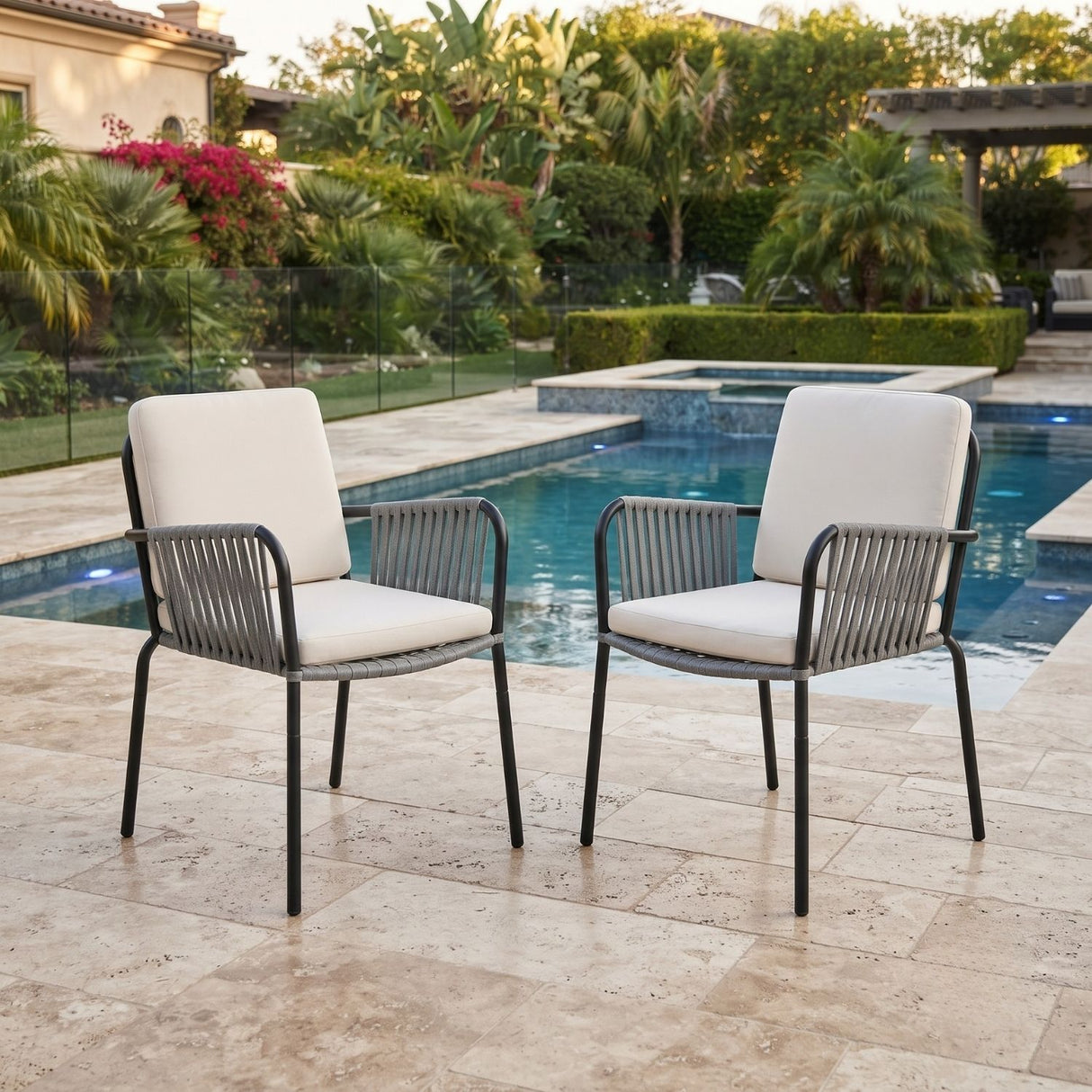 2-Piece Outdoor Rope Patio Dining Chairs