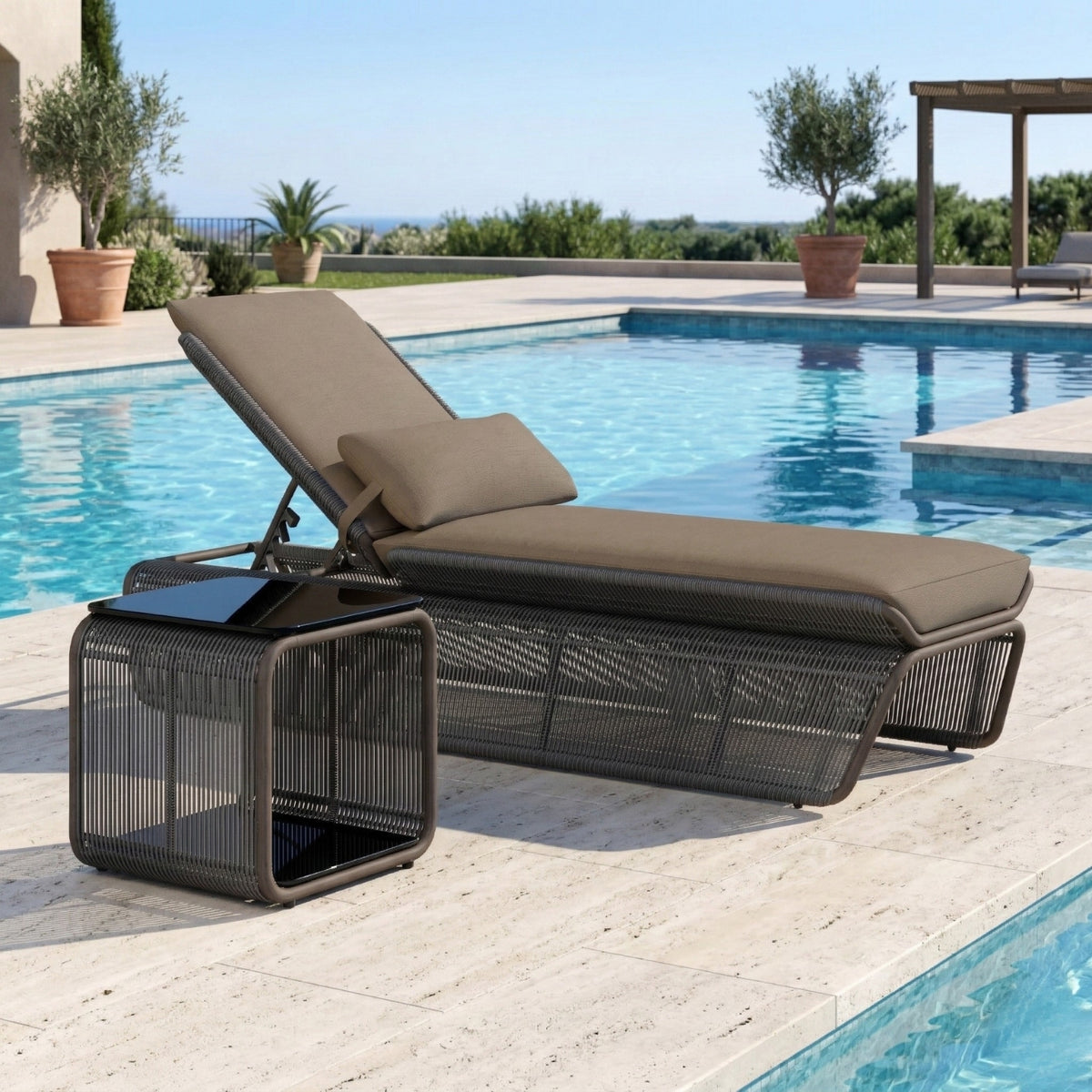 Outdoor Rope Lounge Chair With 2-Tier Table – Devoko