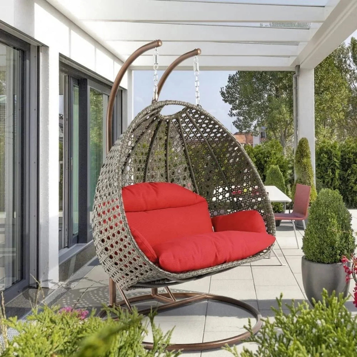 Double Seater Hanging Swing Chair (Dark Brown/Red)
