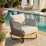 Outdoor Rope Sofa with Wooden Base (Grey)