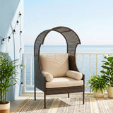 Outdoor Wicker Canopy Egg Chair with Cushions (Dark Brown & Cream)