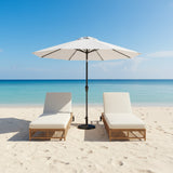 Outdoor Wicker Rattan Lounger Set of 2 with Patio Umbrella (Beige & Off-White)