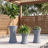 Outdoor Hourglass Design Set of 3 Wicker Planters (Silver Grey)