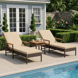 Outdoor Rattan Wicker Lounger Set with Sheesham Wood Top Table