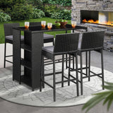 5-Piece Outdoor Rattan Wicker Bar Set with Glass Top Table