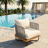 Outdoor Rope Sofa with Wooden Base (Grey & Cream)