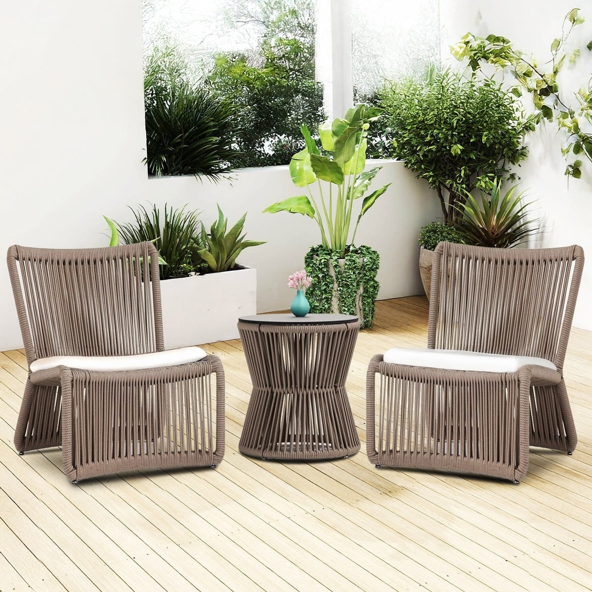 3-Piece Outdoor Beige Rope Patio Set