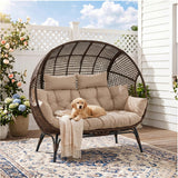 Outdoor Rattan Wicker Double Seater Egg Chair (Dark Brown & Cream)