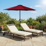 Outdoor Wicker Rattan Lounger Set of 2 with Patio Umbrella (Dark Brown & Off-White)
