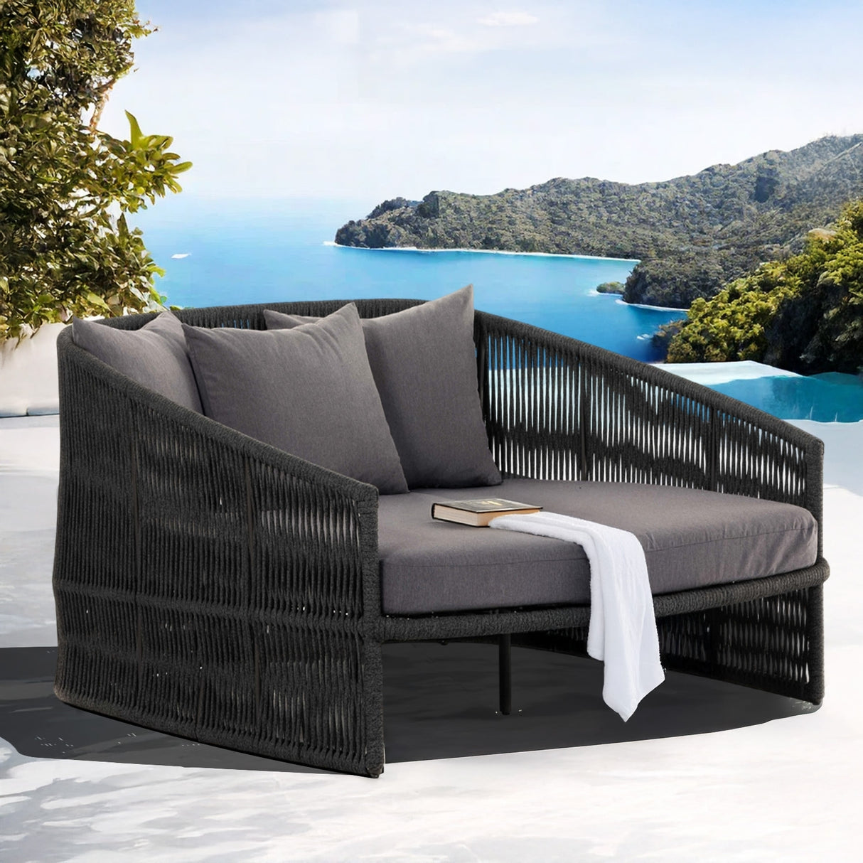 Outdoor Rope Braided Patio Furniture Daybed (Grey)