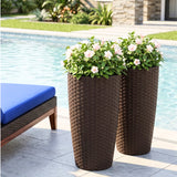 2-Piece Outdoor Wicker Planter Set (Dark Brown)
