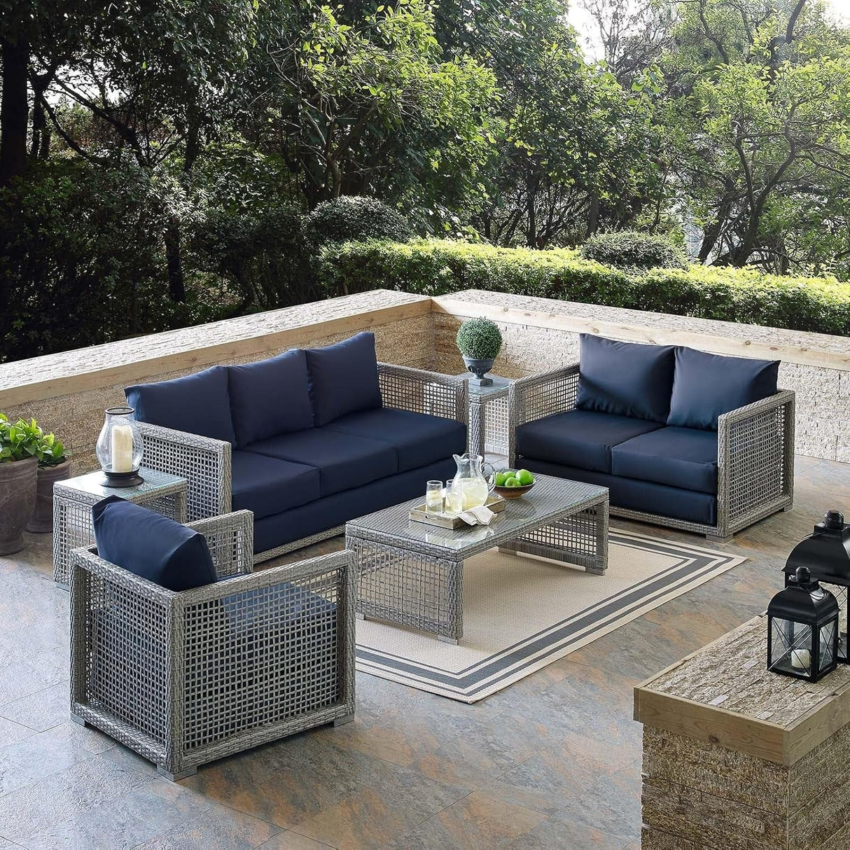 Outdoor Wicker Woven 6 Pieces Sectional Patio Furniture Set