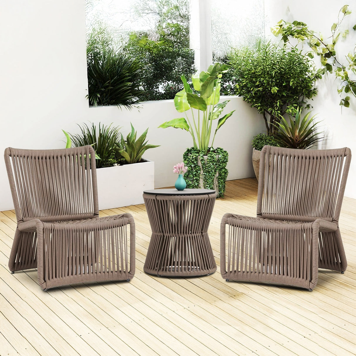 3-Piece Outdoor Beige Rope Patio Set