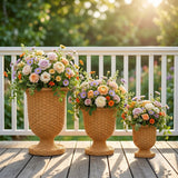 Outdoor Rattan Wicker Urn Planter Set of 3 (Beige)