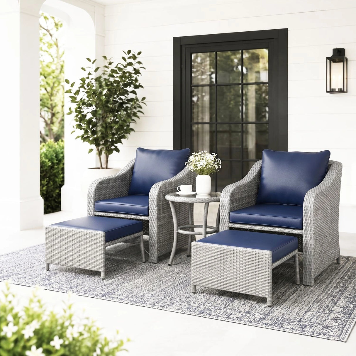 Outdoor Rattan Wicker 5 Piece Patio Sofa Set