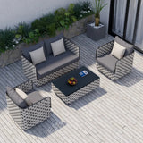 4 Piece Outdoor Rope Sofa Set with Glass Top Coffee Table (Light Grey & Dark Grey)