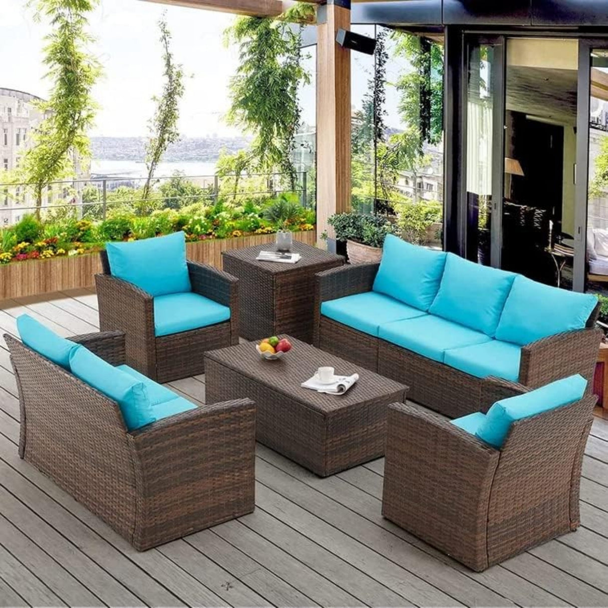 Outdoor 7-Seater Wicker Sectional Sofa Set