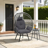 Outdoor Wicker Egg Chair with Glass Top Side Table (Silver Grey & Dark Grey)