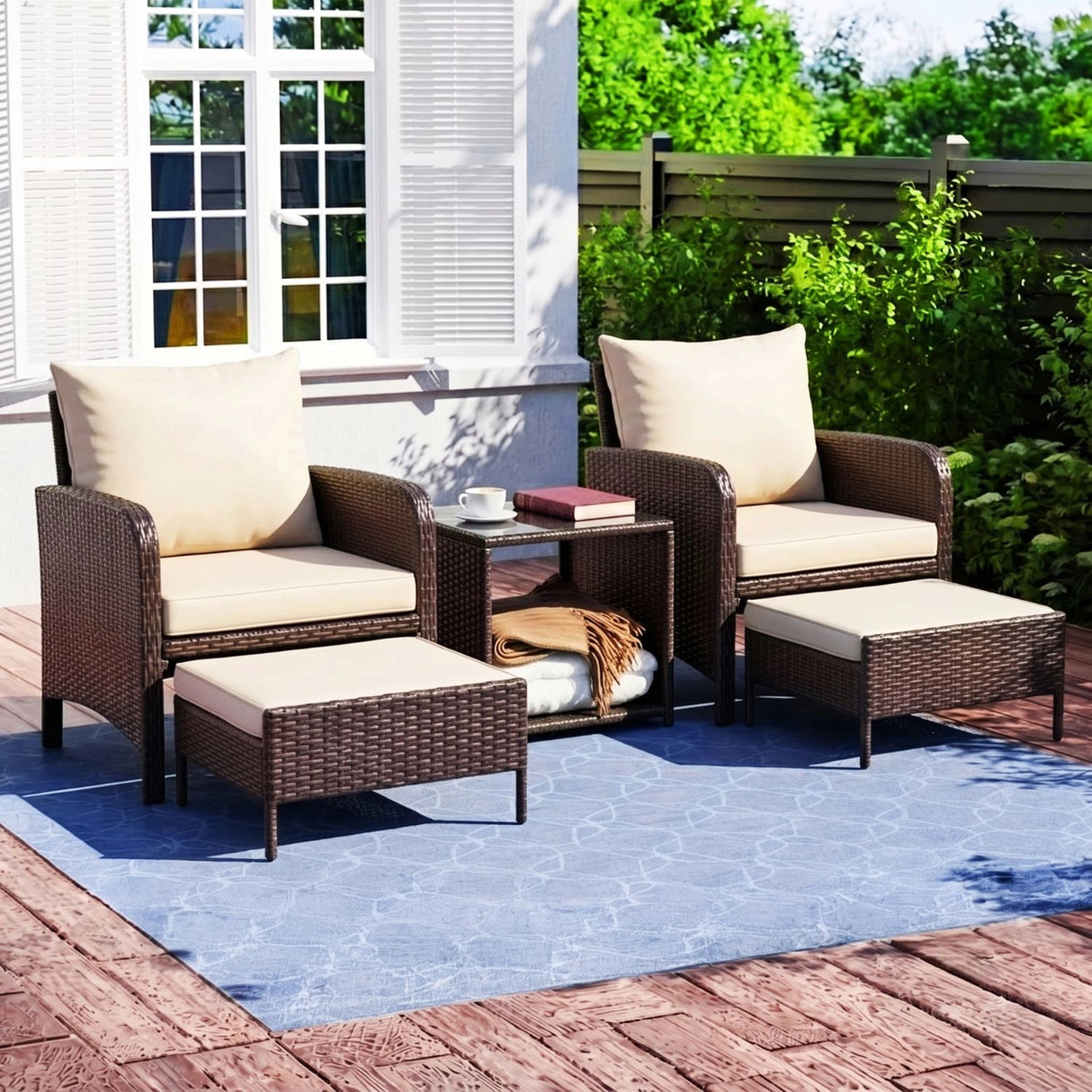 Outdoor 5 Piece Patio Wicker Furniture Set