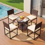 5-Piece Outdoor Wicker Patio Furniture Set (Dark Brown & Cream)