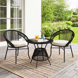 Outdoor Rope 3 Piece Patio Bistro Set (Black & Off-White)
