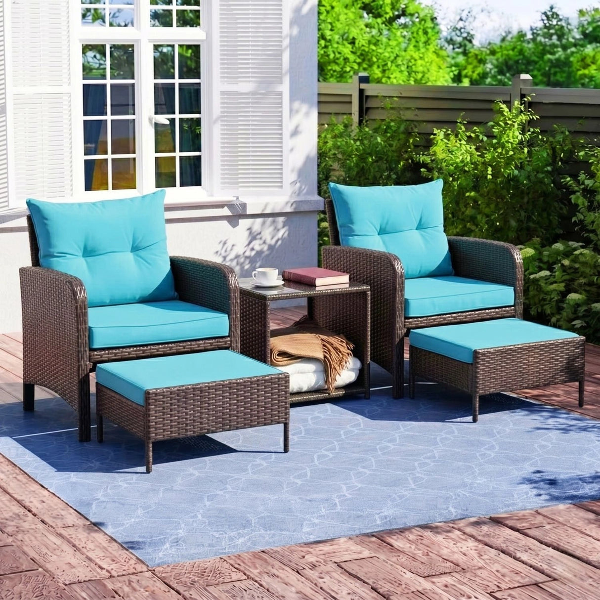 Outdoor 5 Piece Patio Wicker Furniture Set