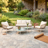 Outdoor 5 Seater Rope Conversation Sofa Set (Beige & Cream)