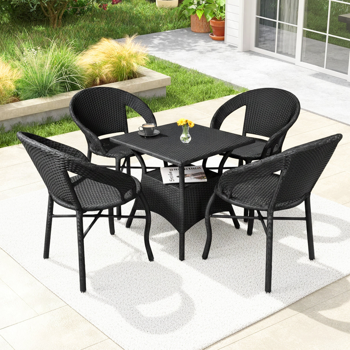 Outdoor Rattan Wicker 5-Piece Patio Furniture Set (Black)
