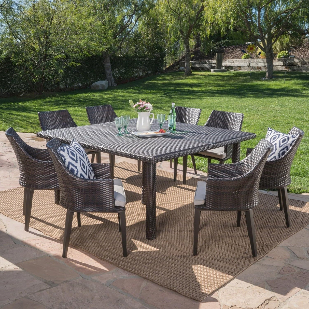 9-Piece Outdoor Rattan Wicker Square Dining Set