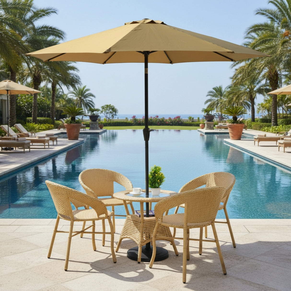 Outdoor Wicker 5-Piece Patio Set with Outdoor Umbrella