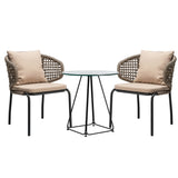 3-Piece Outdoor Rope Conversation Set (Beige & Cream)